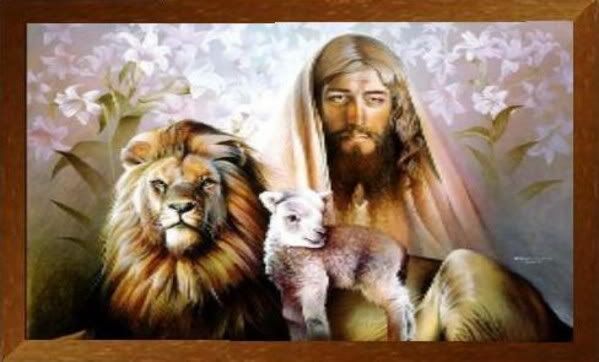 Jesus with lion and lamb
