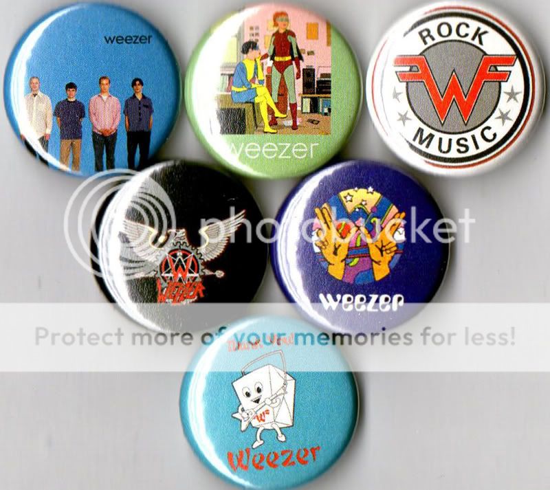 Weezer 6 pins buttons badges blue green red pinkerton  