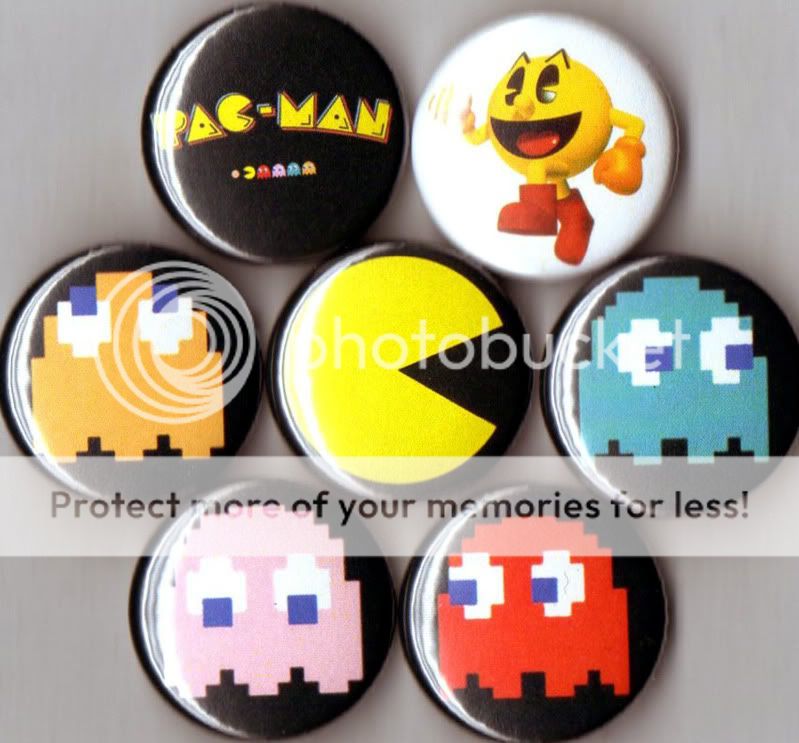 Pacman 7 pins buttons badges Pac Man ghosts 1 80s  