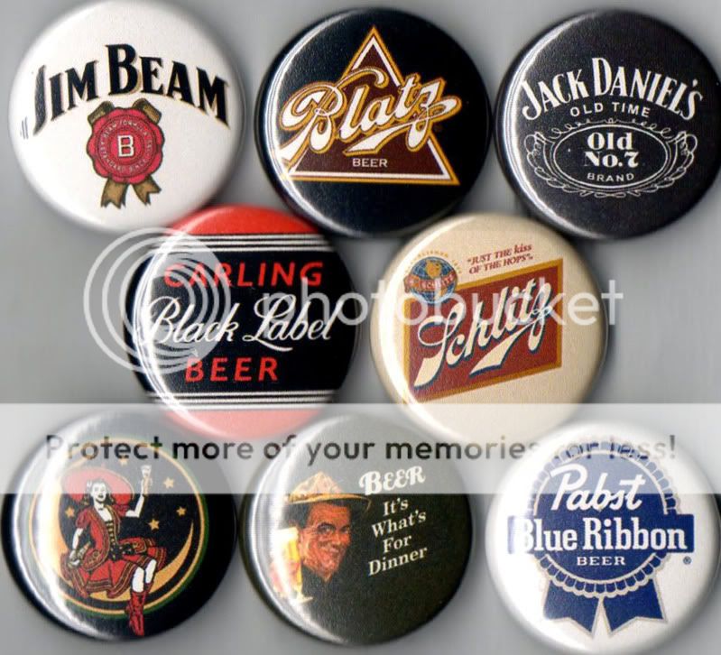 cheap beer/booze 8 pins buttons badges pabst miller new  