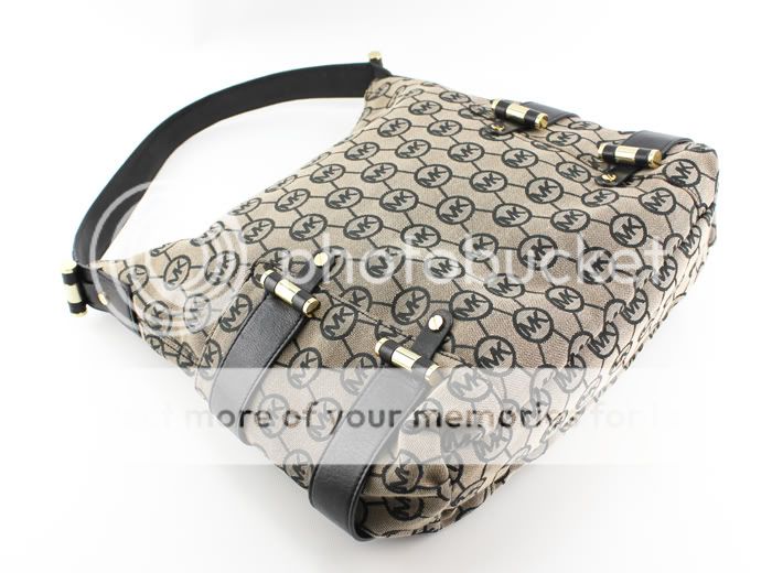 MICHAEL KORS HANDBAG GIBSON HOBO BAG PURSE MONOGRAM JACQUARD BLACK NEW 